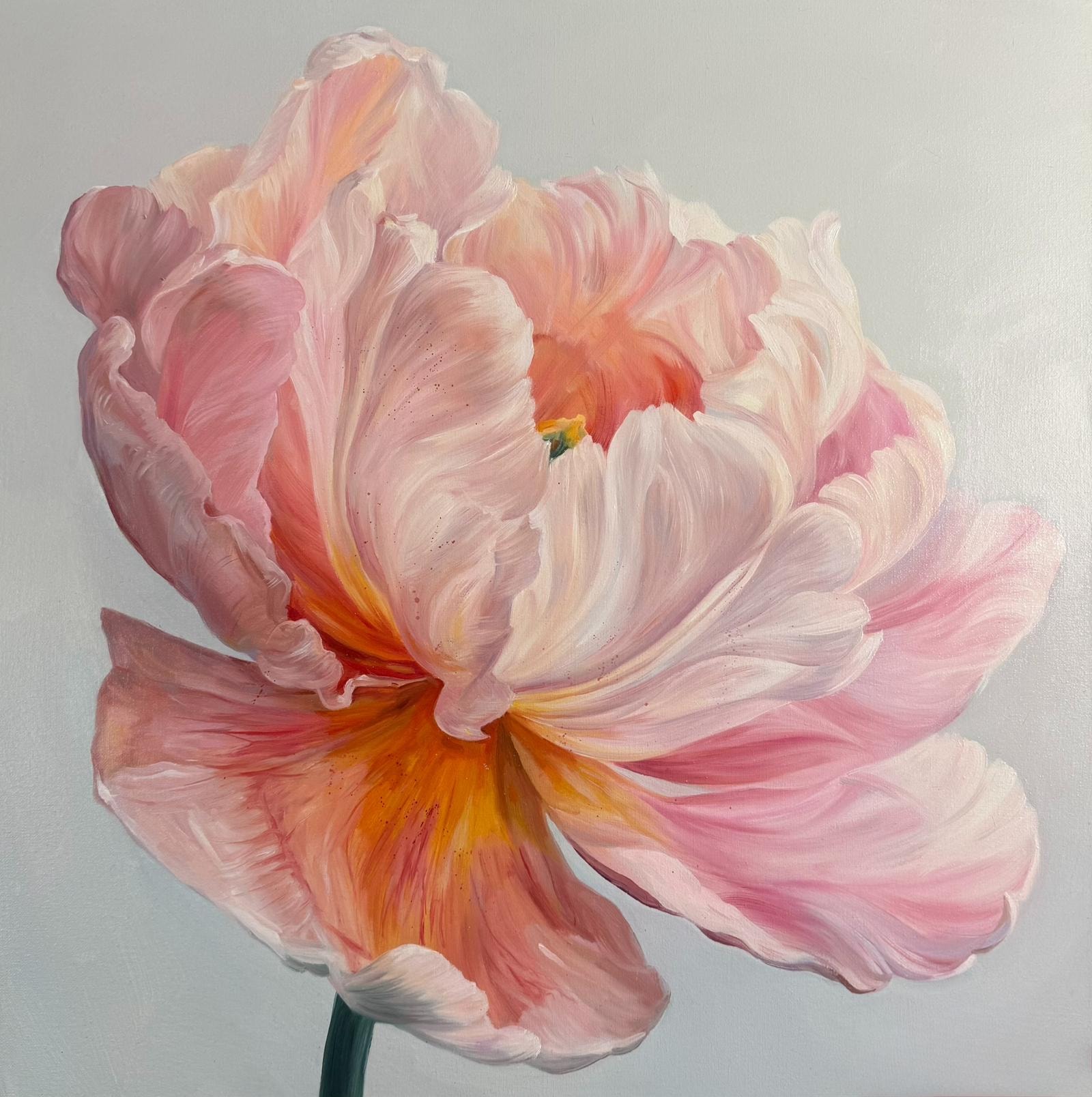 Oelgemaelde einer rosa Pfingstrose als Wandbild fuer moderne Blumenmalerei kaufen